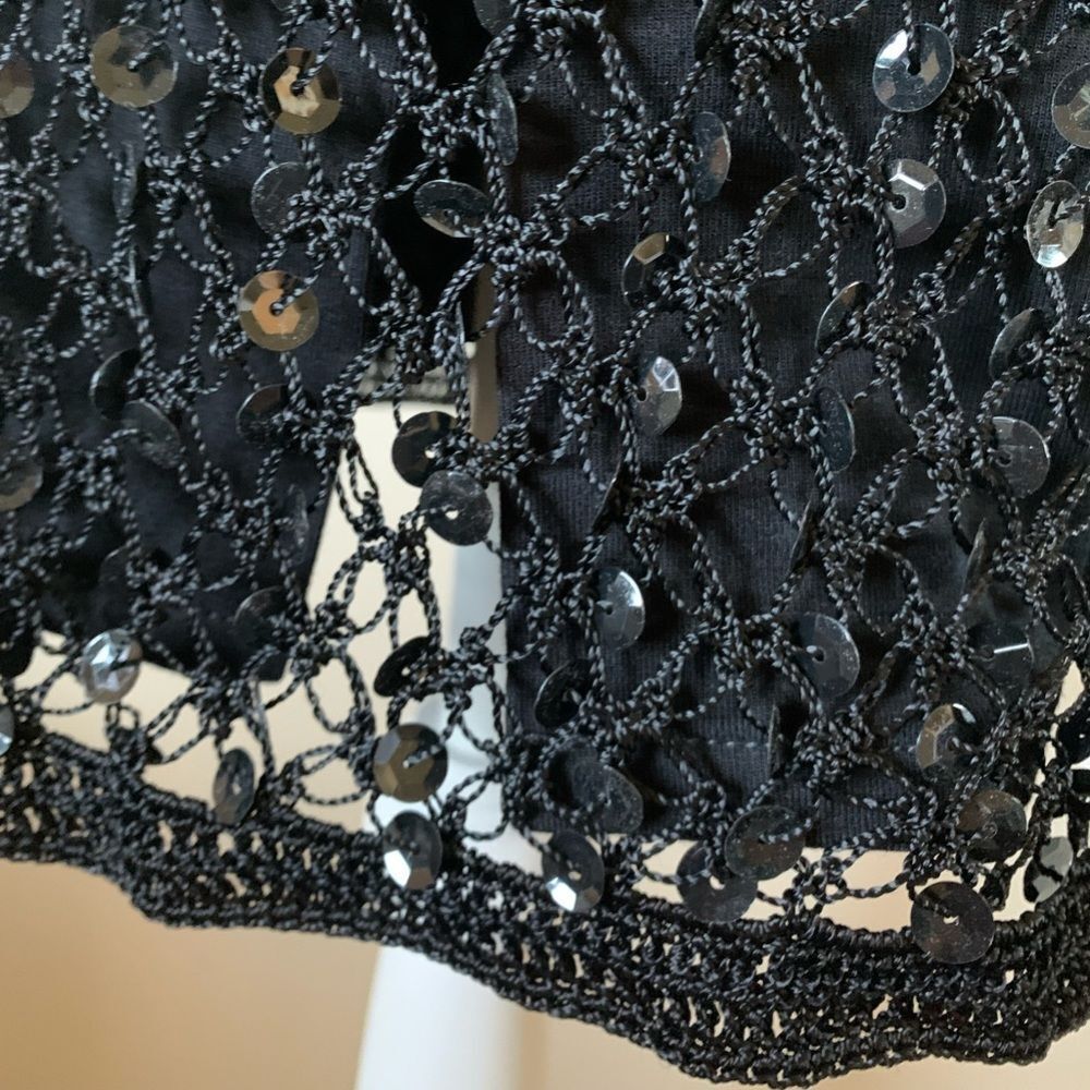 Vintage 1996 Black Sequin Crochet Dress Y2K Beaded Slip Bodycon Small - Picture 8 of 10